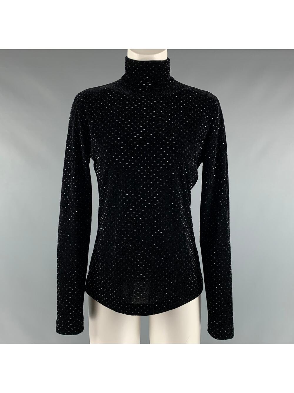 AKRIS Size 8 Black Polyester Beaded Turtleneck Dress Top